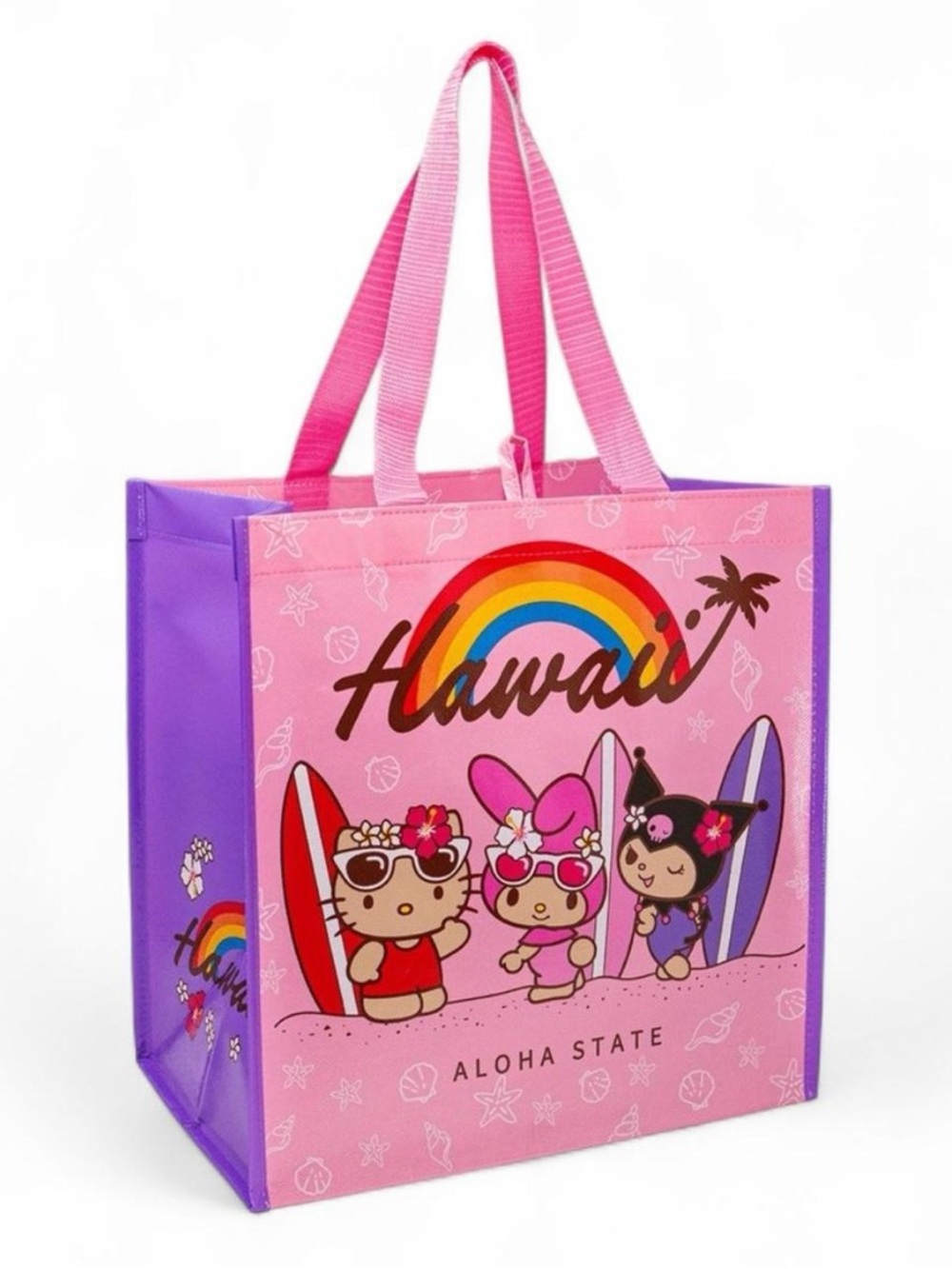 NEW - Hello Kitty My Melody Kuromi HAWAII Reusable Tote Bag: Surfboard Pink